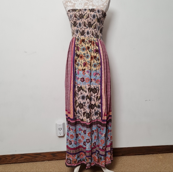 Raga Printed Strapless Maxi Tube Dress Boho Multi Floral Women's Size L - Picture 2 of 16